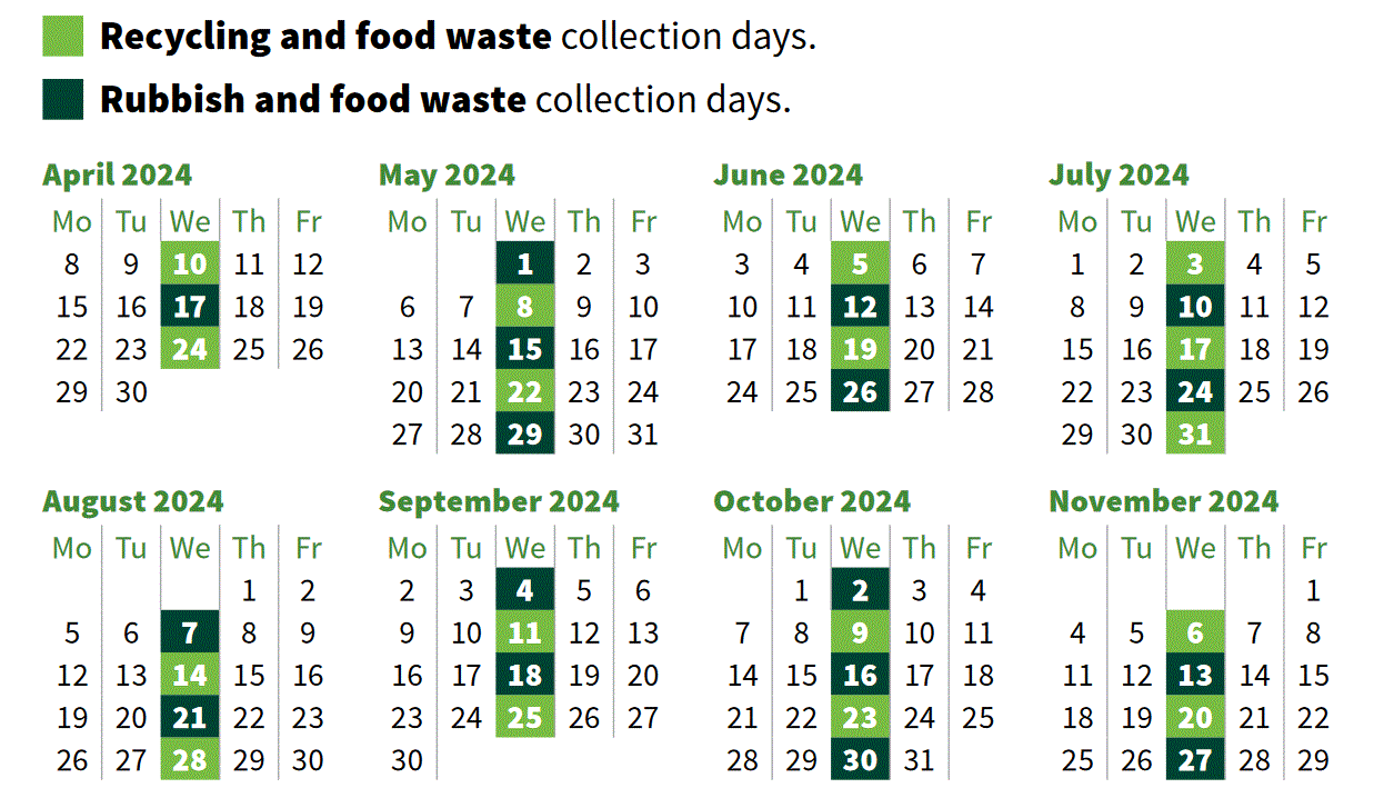 recyling calendar for PL18 9SQ for 2022