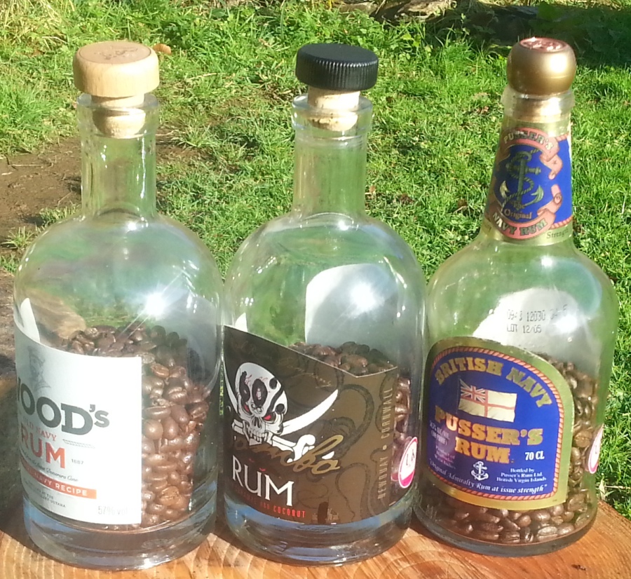 bottles with coffee beans
